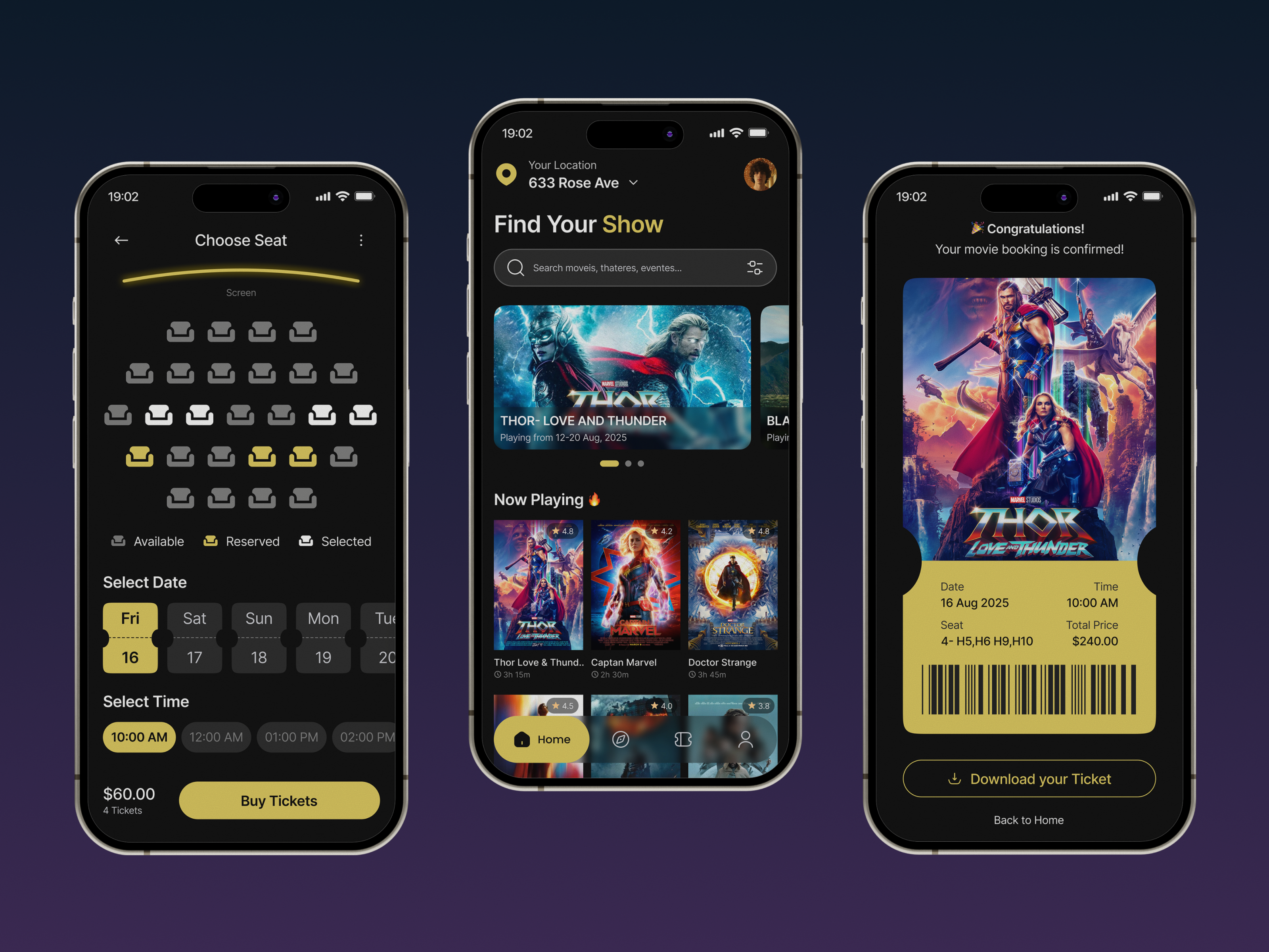 Online Movie Ticket Booking Mobile App Design app booking app booking service cinema cinema app flight booking mobile app flight tickets app mobile app mobile app design mobile ui design movie movie ticket netflix online movie streaming ticket ticket application ticketing mobile app travel booking ux