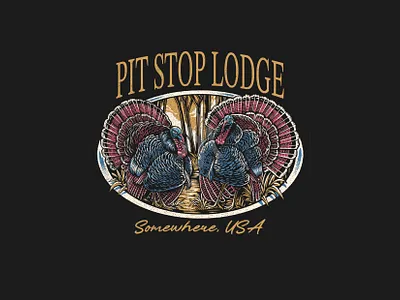 Graphic tee for Pit stop lodge album cover branding clothing brand hunting music artwork outdoor apparel retro illustration vintage illustration