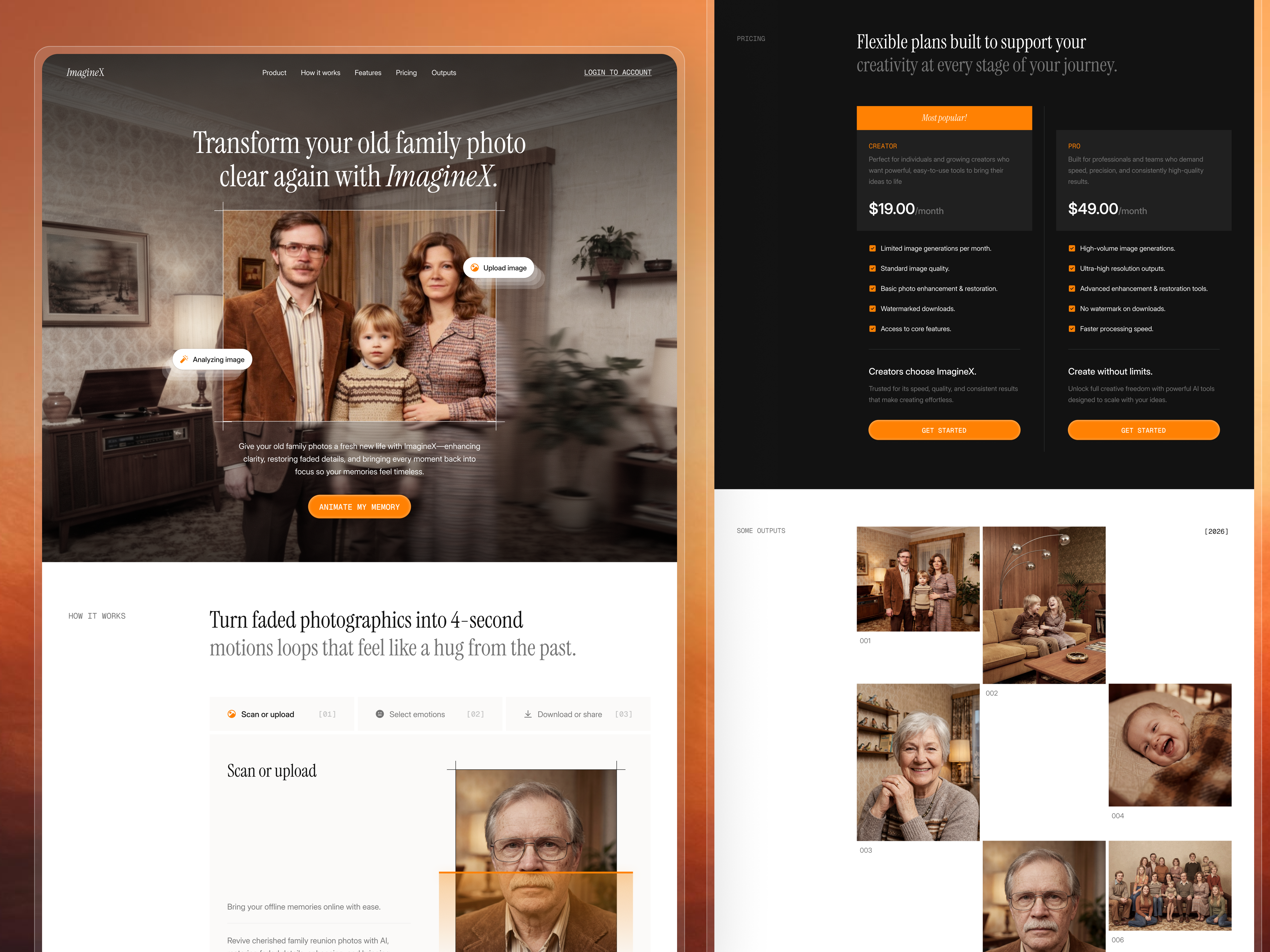 ImagineX - AI Image Generator Landing Page ai design ai image ai image generator ai image landing page ai landing page artificial intelligence clean creator image ai image editing website image to video landing page machine learning modern interface product design saas text to image ui web design website