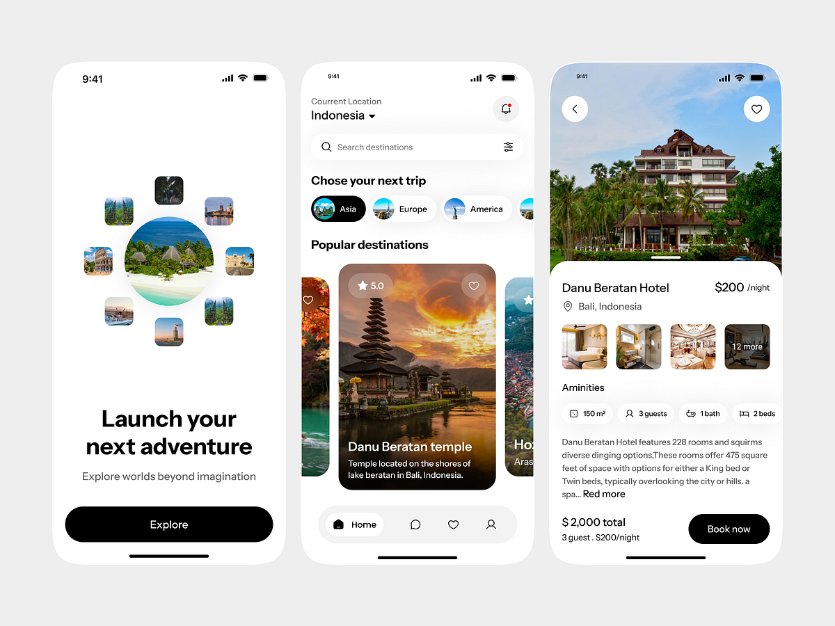 Travel App Mobile UI Design Exploration