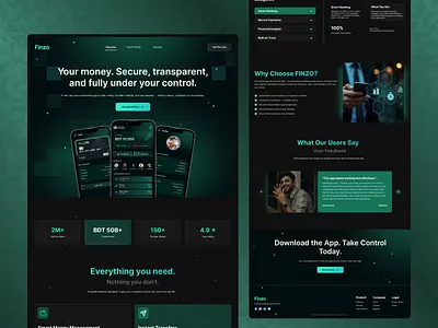 Finzo – Modern Fintech Landing Page Design | Tech Element IT analyticsdashboard appdesign bankingapp branding darkui dashboard finance fintech landingpage mdrasel minimalist mobilebanking modernui saas techelementit ui uiux userexperience userinterface webdesign