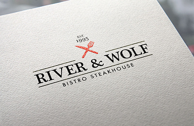River & Wolf bistro brand identity branding elegant food and drink graphic design hospitality illustrator knife and fork logo logo design restaur restaurant restaurateur steakhouse typography upscale