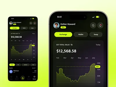 Crypto Wallet Mobile App UI app blockchain blockchain ui crypto crypto app crypto wallet cryptoexchange dark ui finance app trading app wallet app web web3