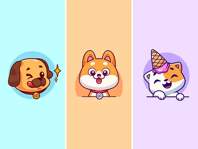Cat and Dog Logo🐱🐶 adorable brand branding cat character cute dog doodle face flat funny ice cream icon illustration kitty logo mascot pet puppy