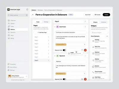American Legal - Law Firm Form Builder CRM Dashboard builder crm dashboard form law firm lawyer light mode light theme ui ux