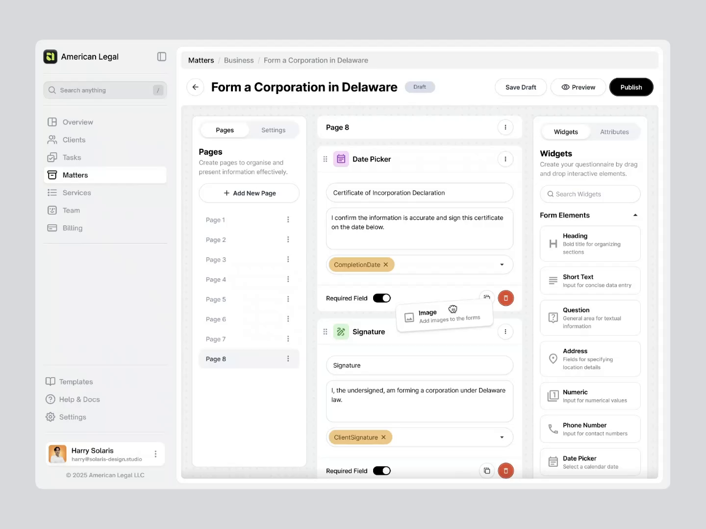 Example of American Legal - Law Firm Form Builder CRM Dashboard