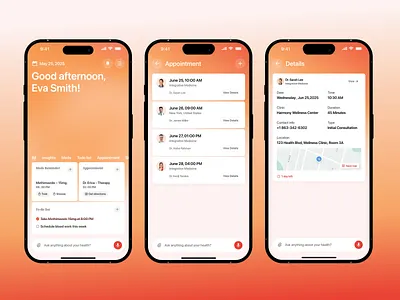 Connectome – AI Healthcare App app design app interface calendar app doctor app healthcare healthtech medical app medicine medicine app mobile mobile app mobile app ui mobile ui product design schedule app task app to do app to do list ux design