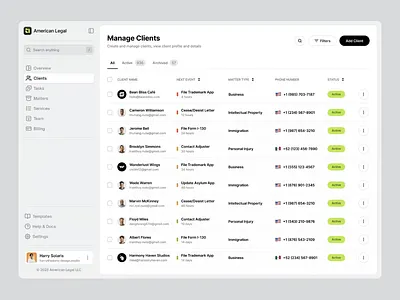 American Legal - Client Management CRM Dashboard client management crm dashboard law firm legal light theme lightmode ui ux