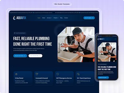 Wix Template For Plumbing Services (Fully Editable) business website cleaning cleaning company contractor electrician home maintenance plumber services plumber website plumbing design plumbing services website template wix wix studio wix studio website wix template wix website template