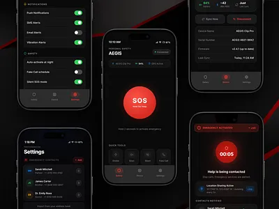 AEGIS — Personal Safety App UI - Designed for moments when ever ios interaction design mobile app product design safety app ui ux design dark