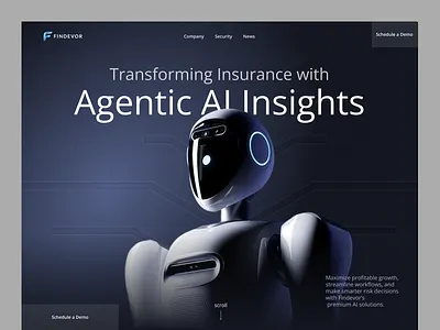 AI Insurance Platform — Dark SaaS Landing Page Design 3ddesign agenticai aiassistant aiplatform b2bsaas boldtypography darkui enterpriseai fintech insurtech landingpage machinelearning modernwebsite navyblue riskmanagement robotics saaswebsite startupwebsite webdesign website