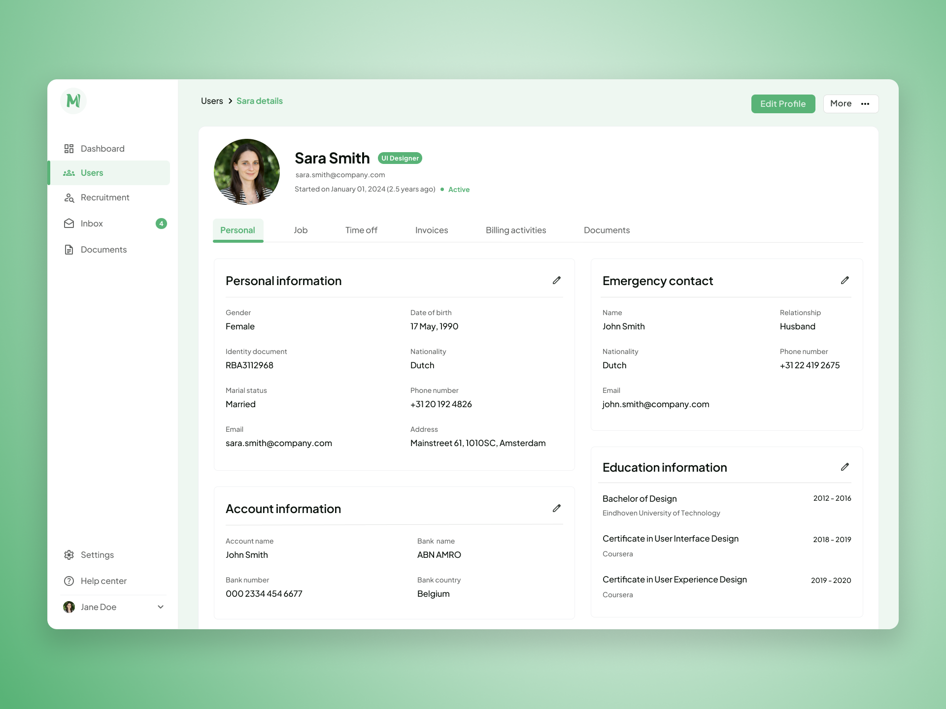 User Profile Page Design