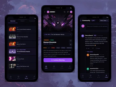 ANIMEX — Anime Streaming Mobile Experience 🎬✨ concept dark dark ui design platform streaming ui video streaming