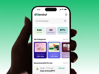 AI Powered Job Finder App ai app ai app design ai job app ai job finder ai powered app design app designer app developer find job hiring hr job job finder job finder app job mobile app job portal job search jobs recruitment app ui design
