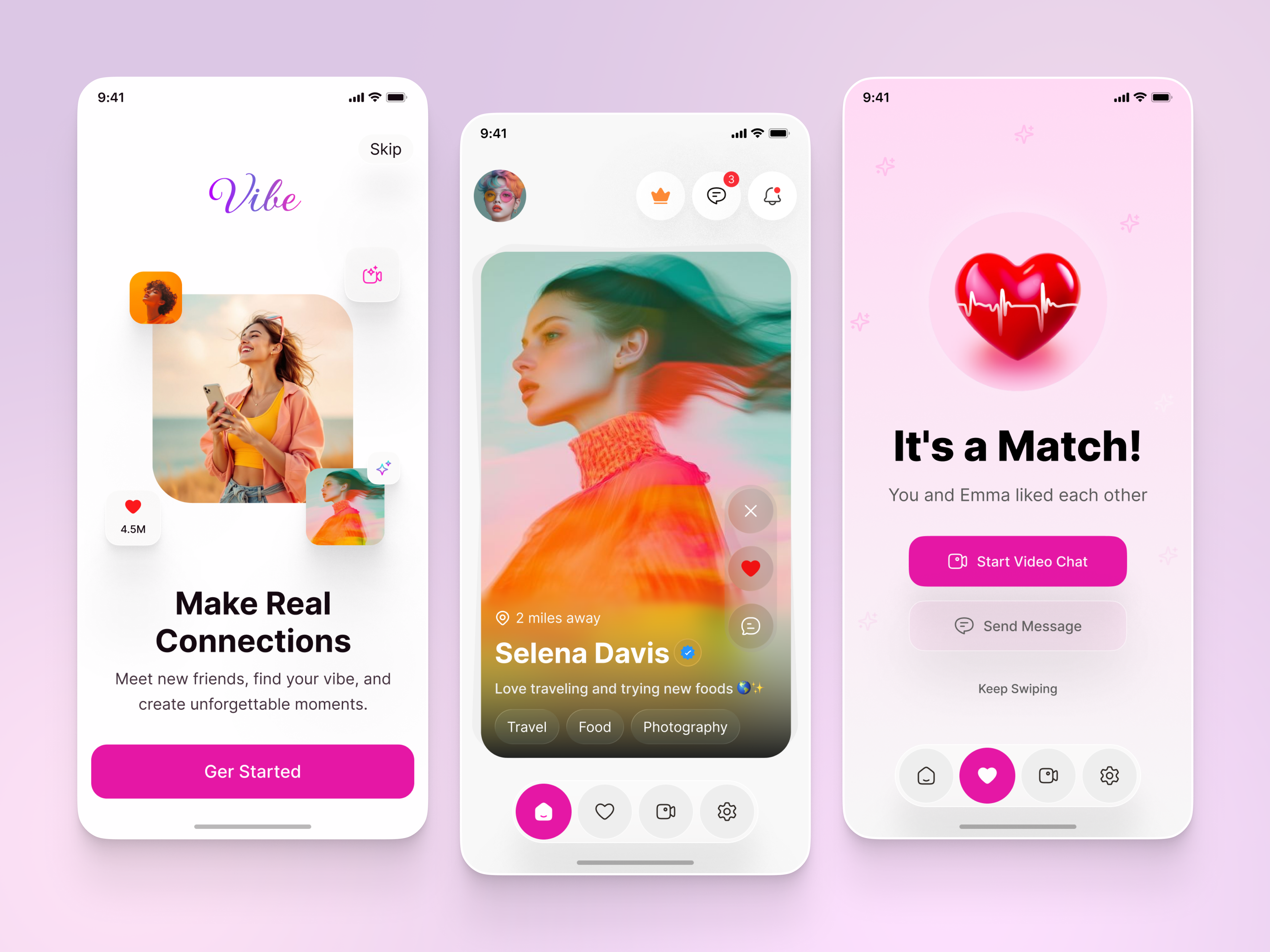 AI Dating App ai ai app app design clean ui dating app match matchmaking mobile app mobile ui modern ui onboarding social social app startup swipe ui ux video chat app
