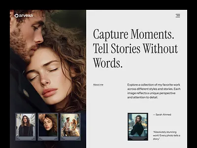 Arvexa – Photography Portfolio Website creative portfolio creative studio editorial design landing page photographer portfolio photography photography landing page photography website portfolio portfolio landing page portfolio website studio website ui design uiux ux design visual storytelling web design website website design