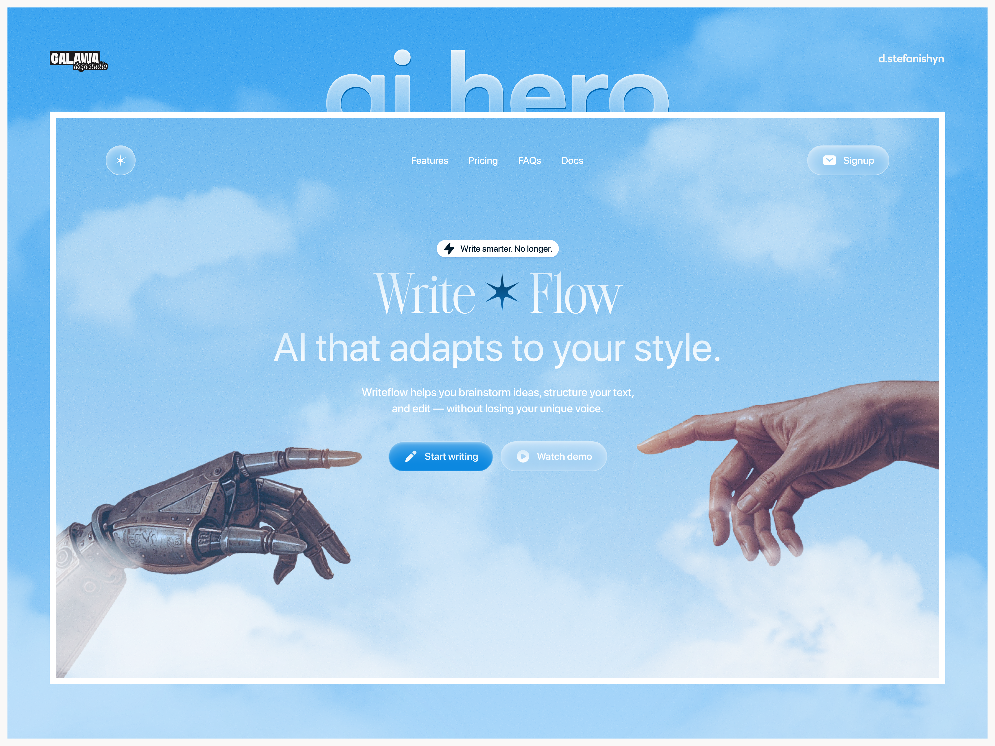AI Hero Section ai blue clean cloud hero hero section human landing landing page robot saas ui ux web design website
