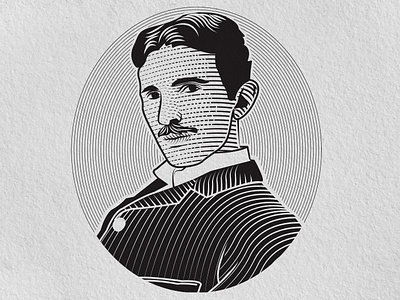 Minimal Woodcut Illustrations N° 5 : Nikola Tesla black and white engraving etching heritage illustration intaglio nikola tesla pen and ink scratchboard