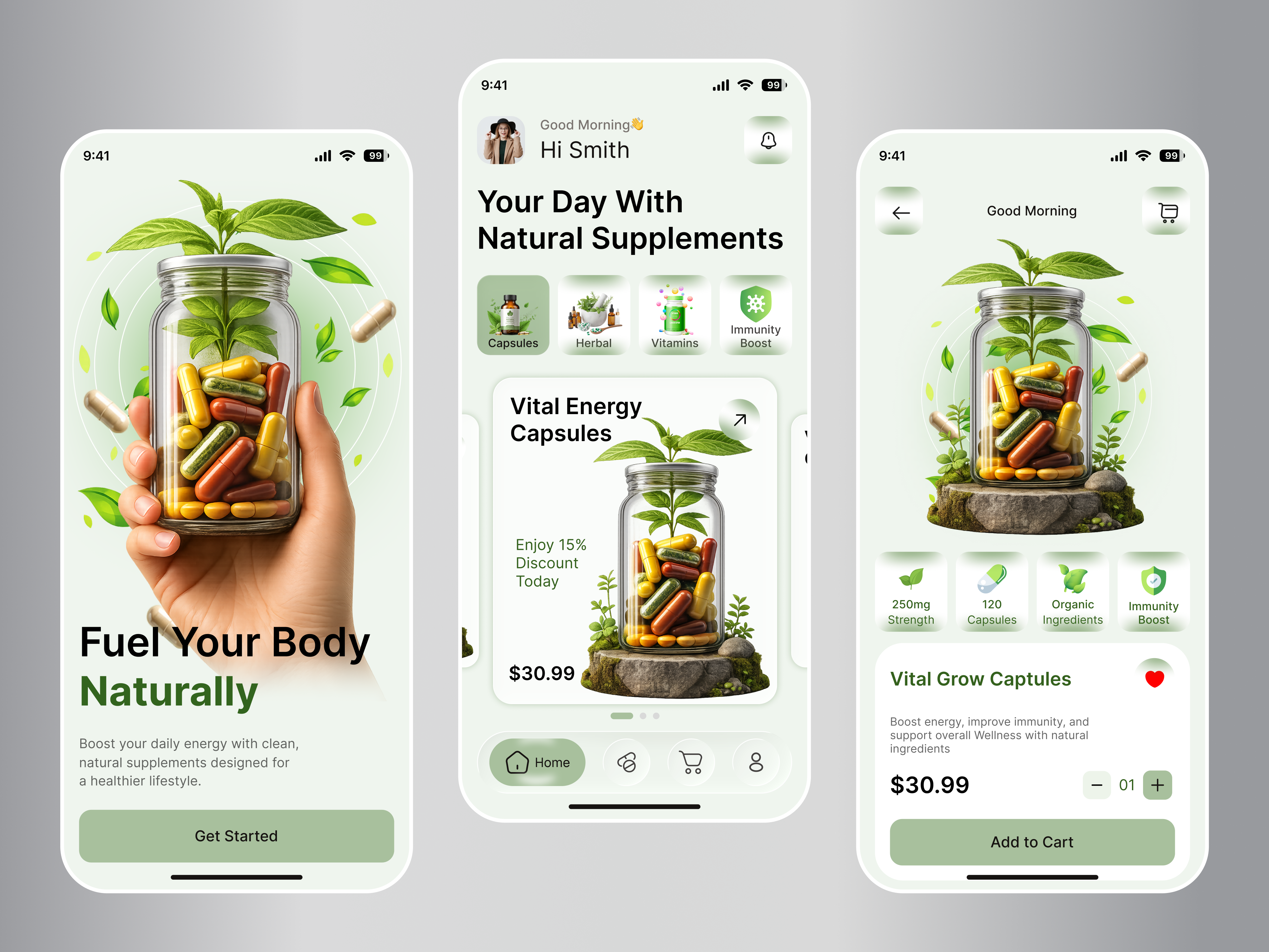 Vitamins & Supplements Mobile App UI Design