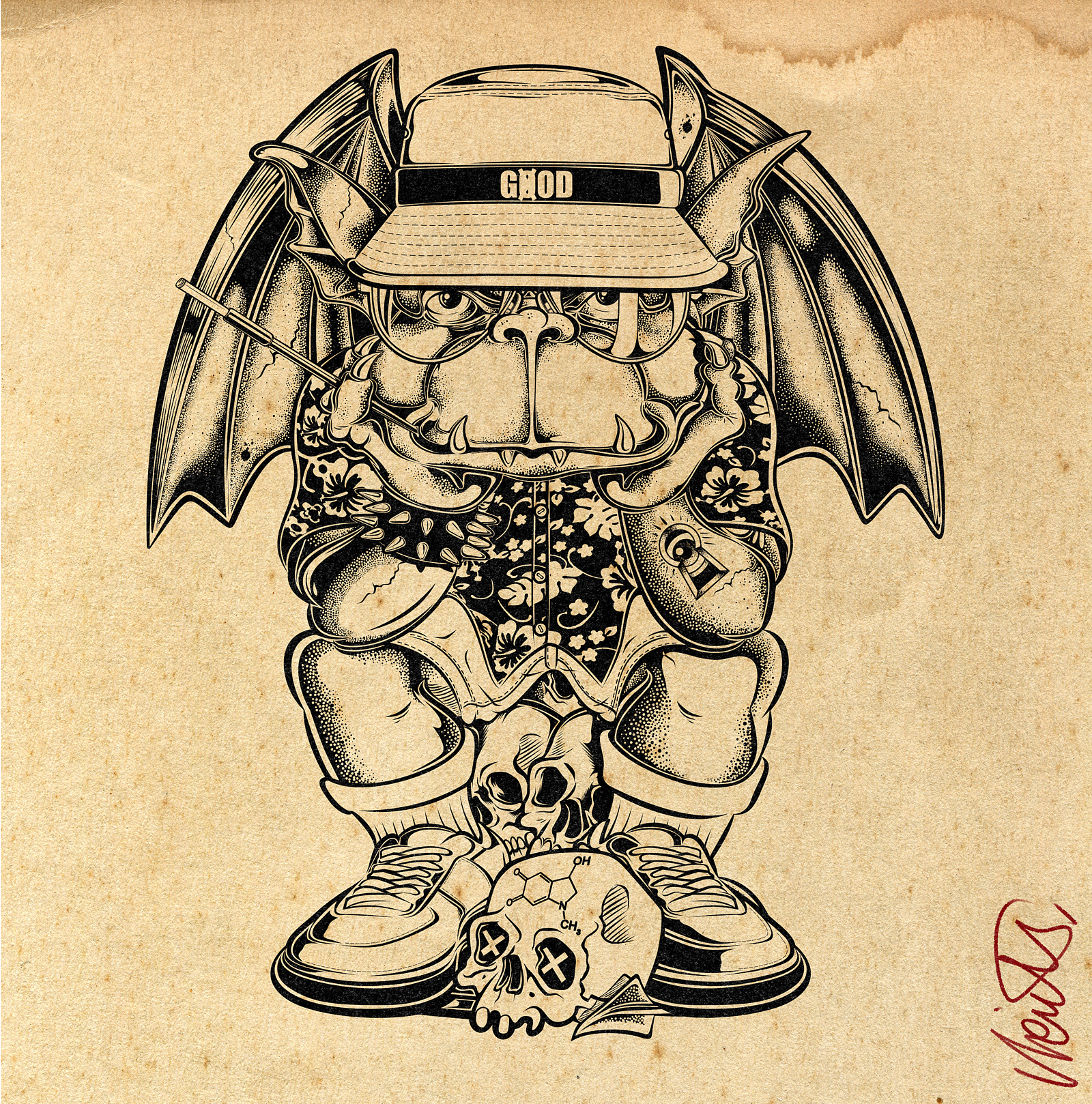TEEN GARGOYLE RAOUL DUKE / INK DRAWING black and white art character design creature design cult movie art david vicente digital art fear and loathing in las vegas gargoyle illustration ink drawing inking johnny depp line art lowbrow art movie tribute pop culture art raoul duke retro style teenage gargoyle weird art