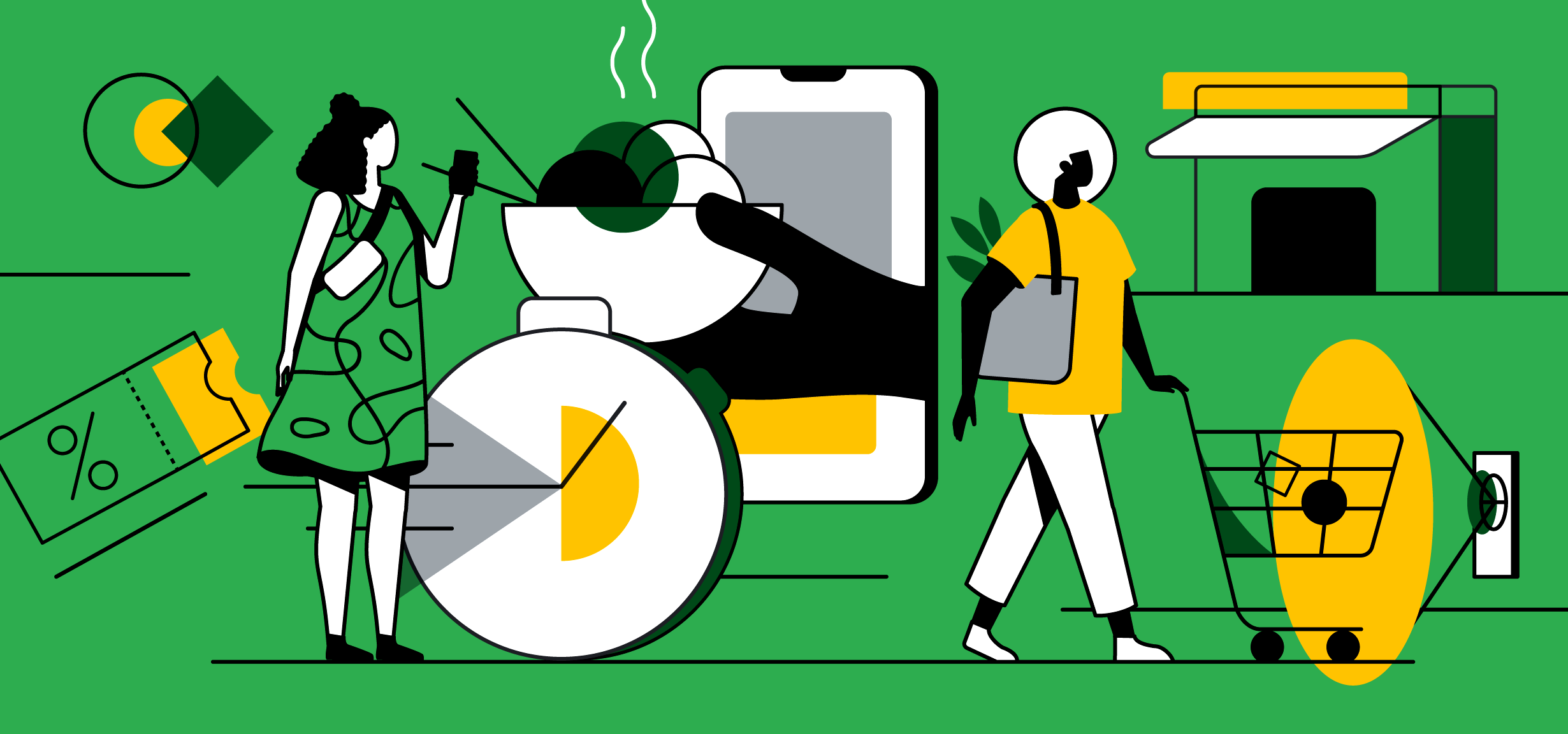 Grocery Shop agility character data visualization diversity food google grocery illustration marketing shop store thinkwithgoogle