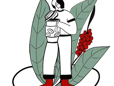 Eco friendly coffee concept . A girl with a reusable cup . beans branding coffee cup design girl graphic design illustration leaves line art logo minimalist organic plant. nature takeaway typography ui ux vector women