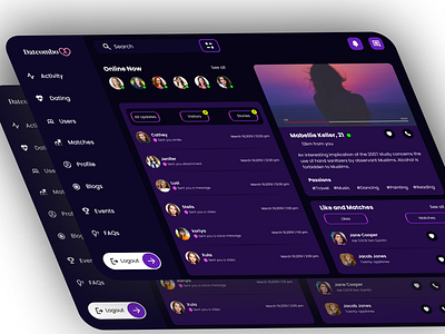 Dating dashboard ui | Dark theme dashboard animation app design clients dark theme dark theme dashboard dashboard dashboard design dating app dating dashboard dating dashboard design design developer figma mobile designs night mode dashboard ui uxui design