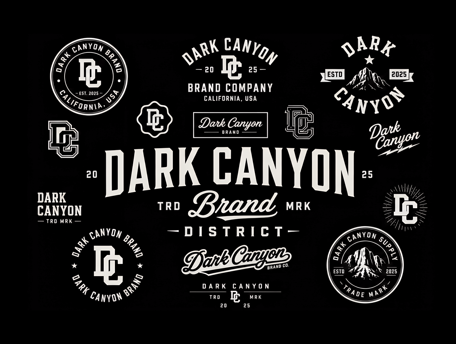 DARK CANYON brand, Logo System & Identity athletic branding clothing brand clothing brand logo clothing logo clothing logo design clothing store logo creative design graphic design illustration logo merch merch design monogram logo streetwear logo vector vintage logo