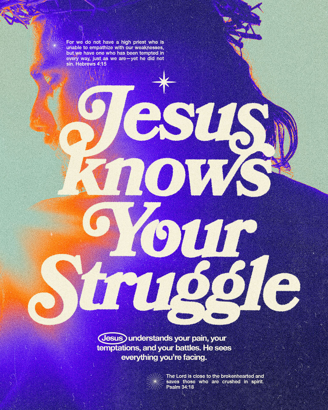 Jesus Knows Your Struggle christian church editorial design god graphic design jesus poster sermon social media type design