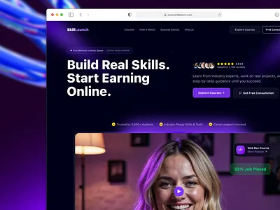 EdTech Landing Page UI Design | Online Course Platform appdesign blog design conversion design courseplatform digital learning e learning edtech education it academy website it course landing page landingpage learning platform online course saas shopify skill development uiux webdesign websiteui wordpress