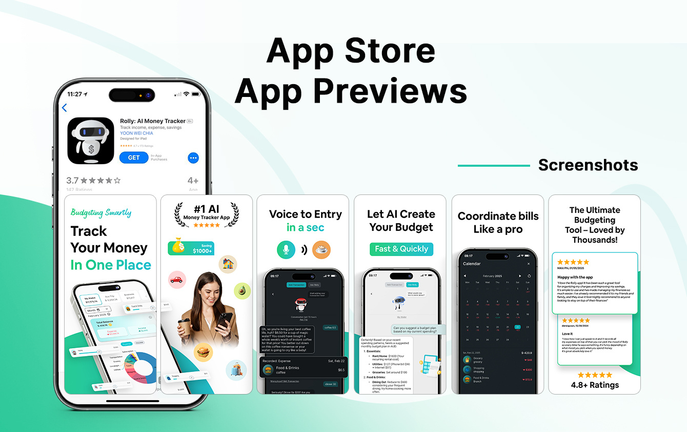 Rolly AI Money Tracker - App Screenshots money tracker app screenshots
