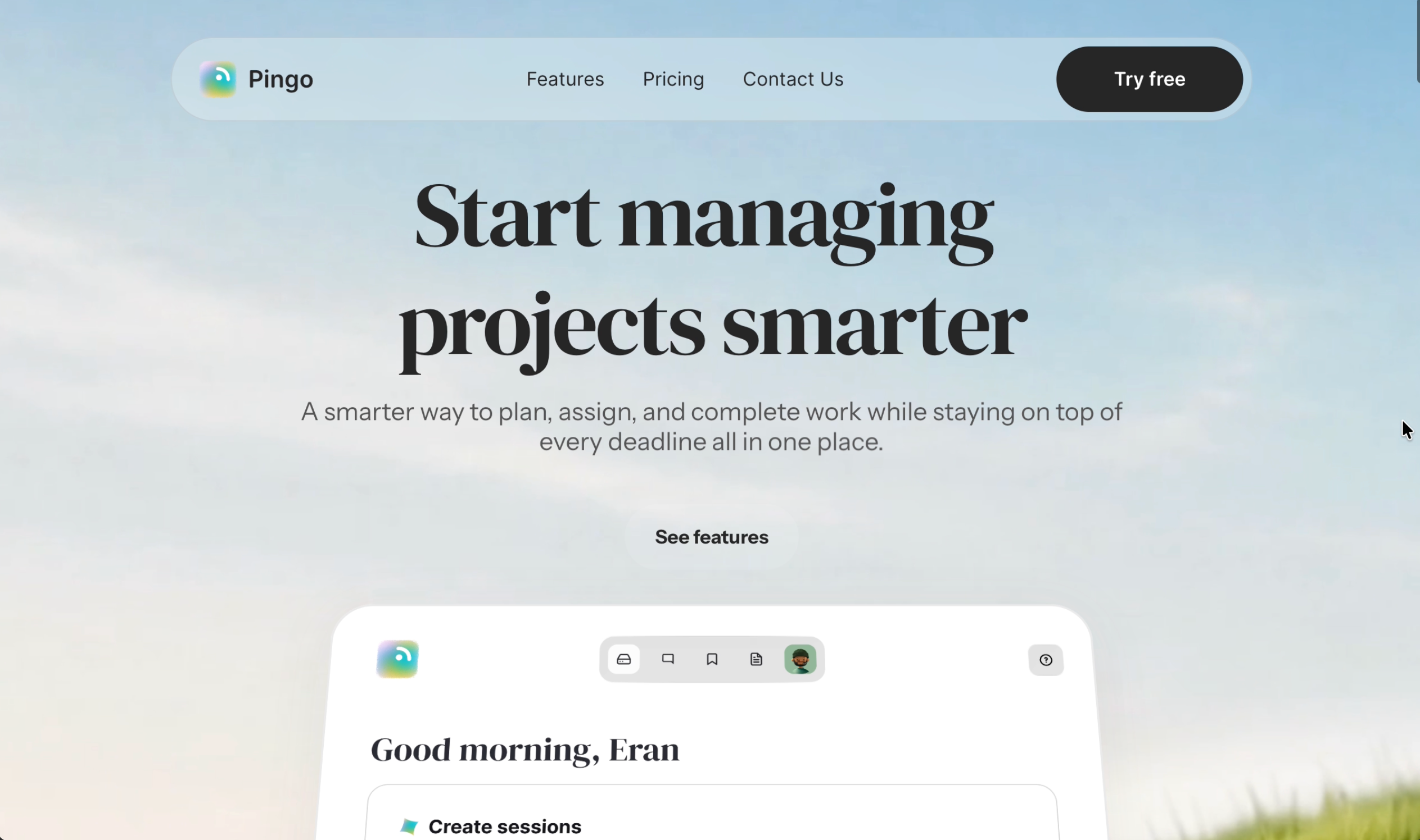 Designed this for Pingo - a minimal, clutter-free project manage animation framer motion graphics ui ux