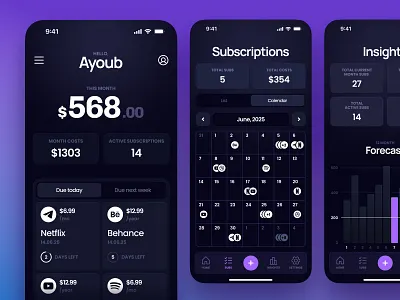 Nexpend: Mobile App UI UX Design 2d app app store optimization calendar chart dark theme design figma finance graphic design icon ios mobile onboarding subscription manager typography ui ux wireframe