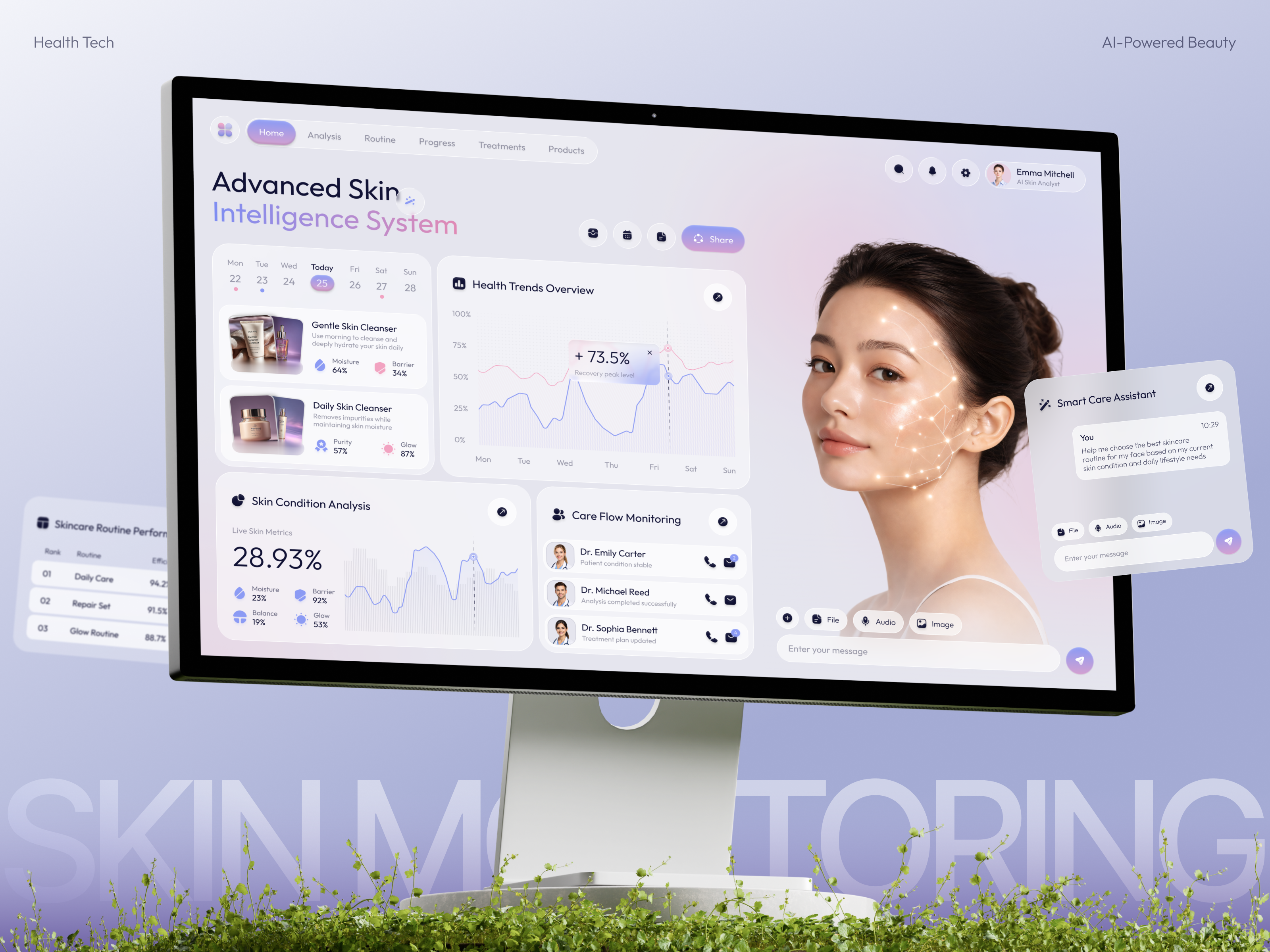 Dermiq | Advanced Skin Intelligence System UI ai health app b2b saas application beauty tech uiux dermatology app digital health app health dashboard health tech uiux health uiux kpi dashboard app medical diagnostics ui medtech application skincare analytics dashboard skincare app telemedicine app ui wellness uiux design