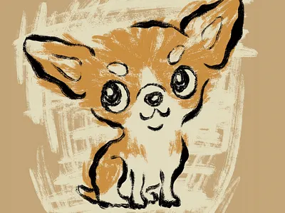 Sitting Chihuahua drawn with a brush animal character character design chihuahua cute dog illustration kawaii pet puppy
