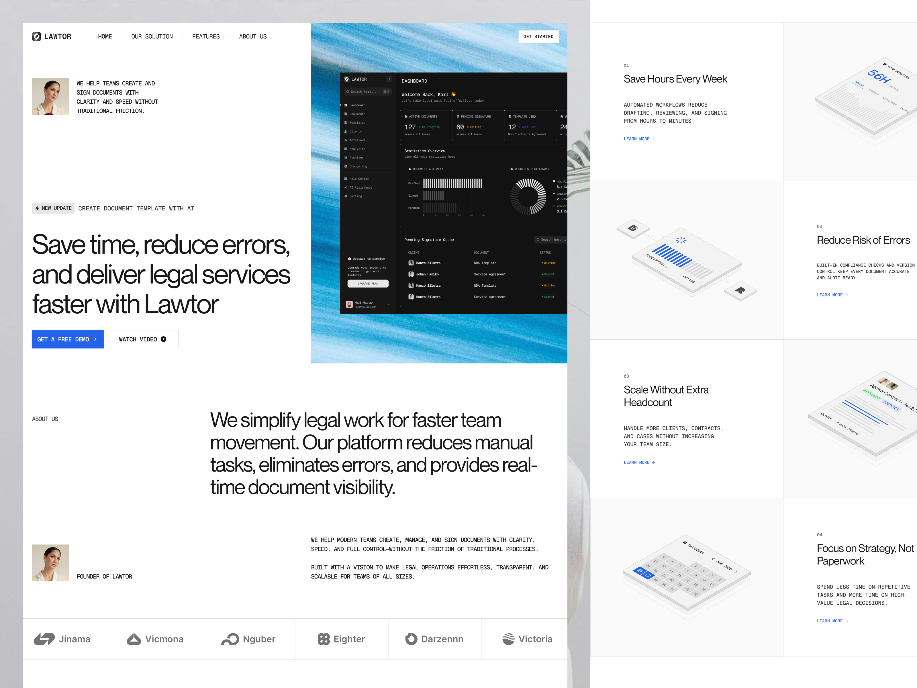 Lawtor - Legal Platform Landing Page 10am 10am space 3d animation corporate design graphic design isometric landing page legal platform motion graphics product design saas tech typography ui design ux web design website website design