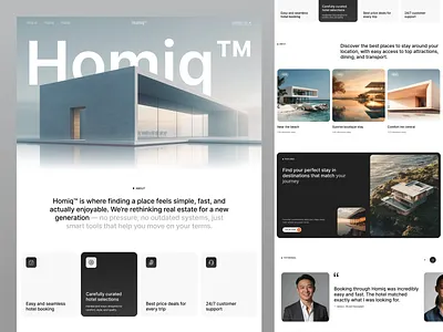 Homiq - Real estate Landing page ai product apartment villa building business clean design dream space homepage hotel booking interior landing page modern property real estate schedule techdesign travel website ui ux web design website