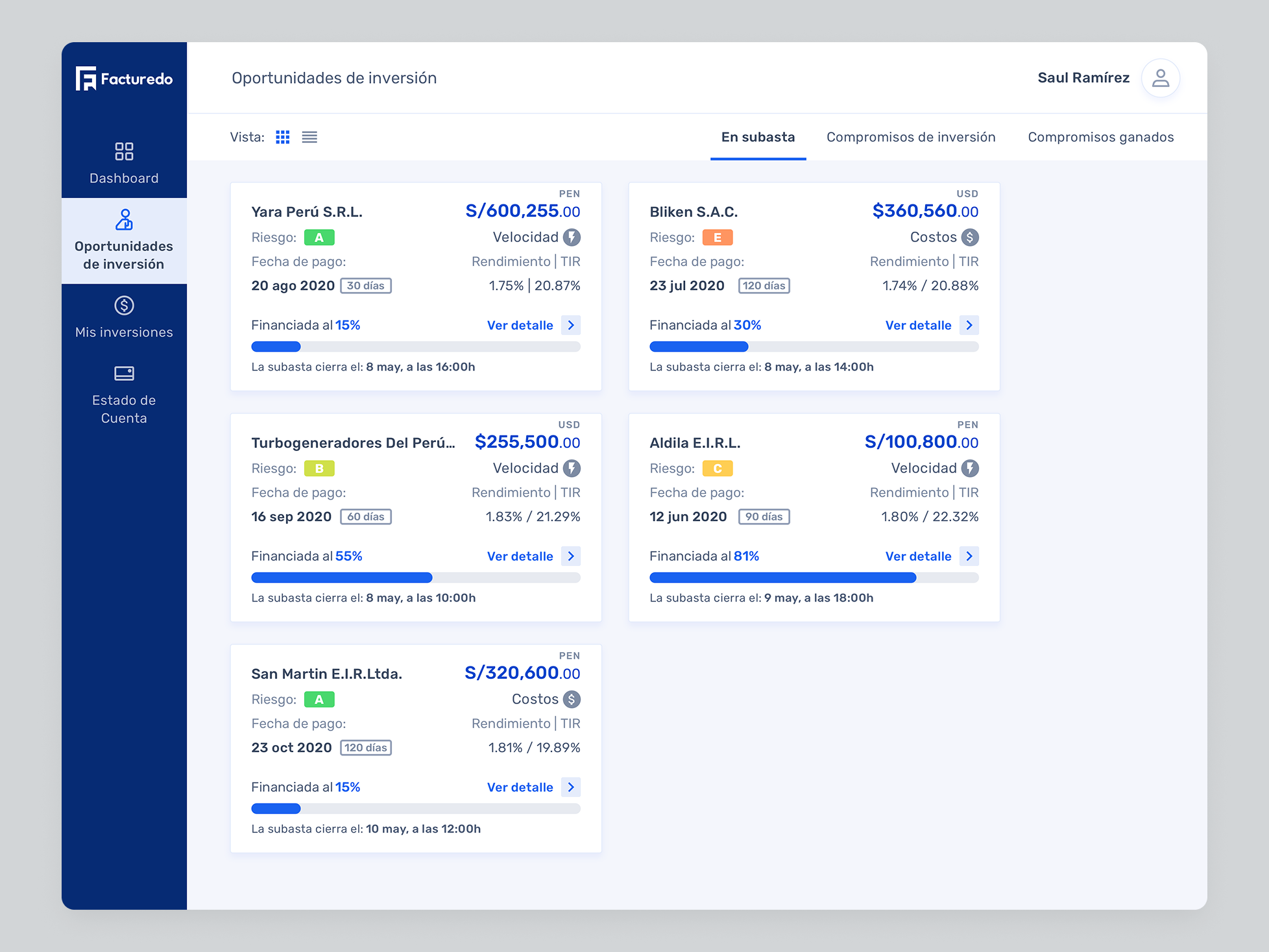 Fintech UI. Invoice-discounting marketplace b2b dashboard fintech interface saas ui ux