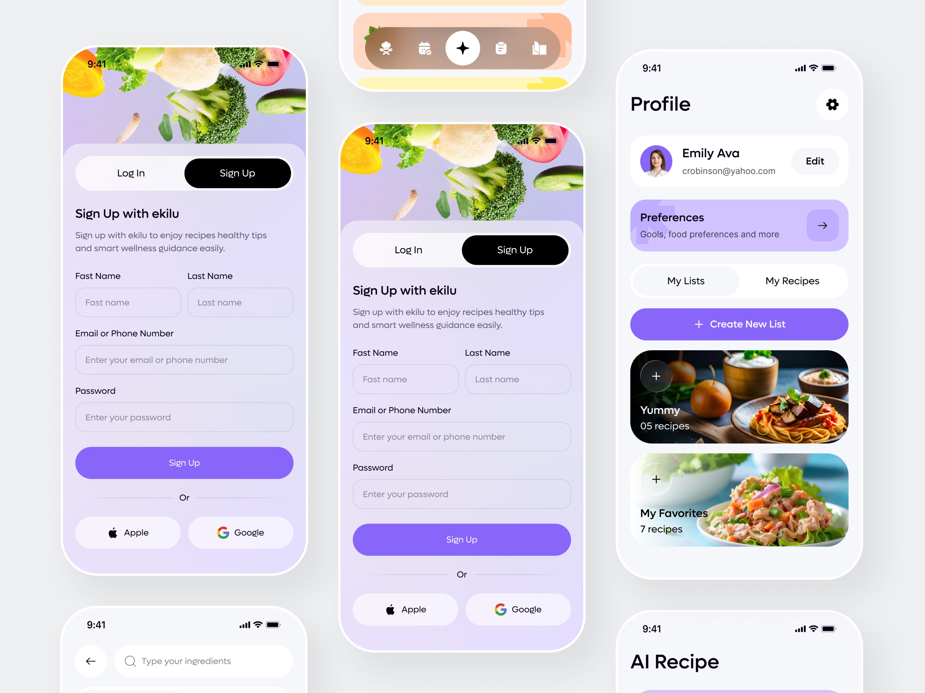 Food Planner & AI Recipe Mobile App Design