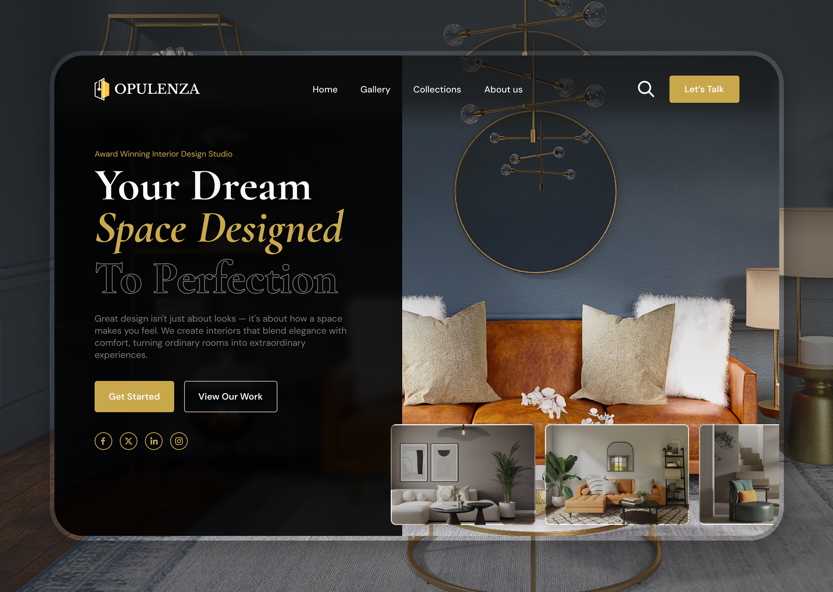 Opulenza — Luxury Interior Design Studio Website UI dark ui figma interior design landing page luxury ui ui design uiux ux web design