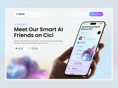 AI Assistant App Landing Page Design ai app app landing page app showcase website best app design cool website creative website homepage landing page landing page design landing site landingpage modern ui saas landing page web design website