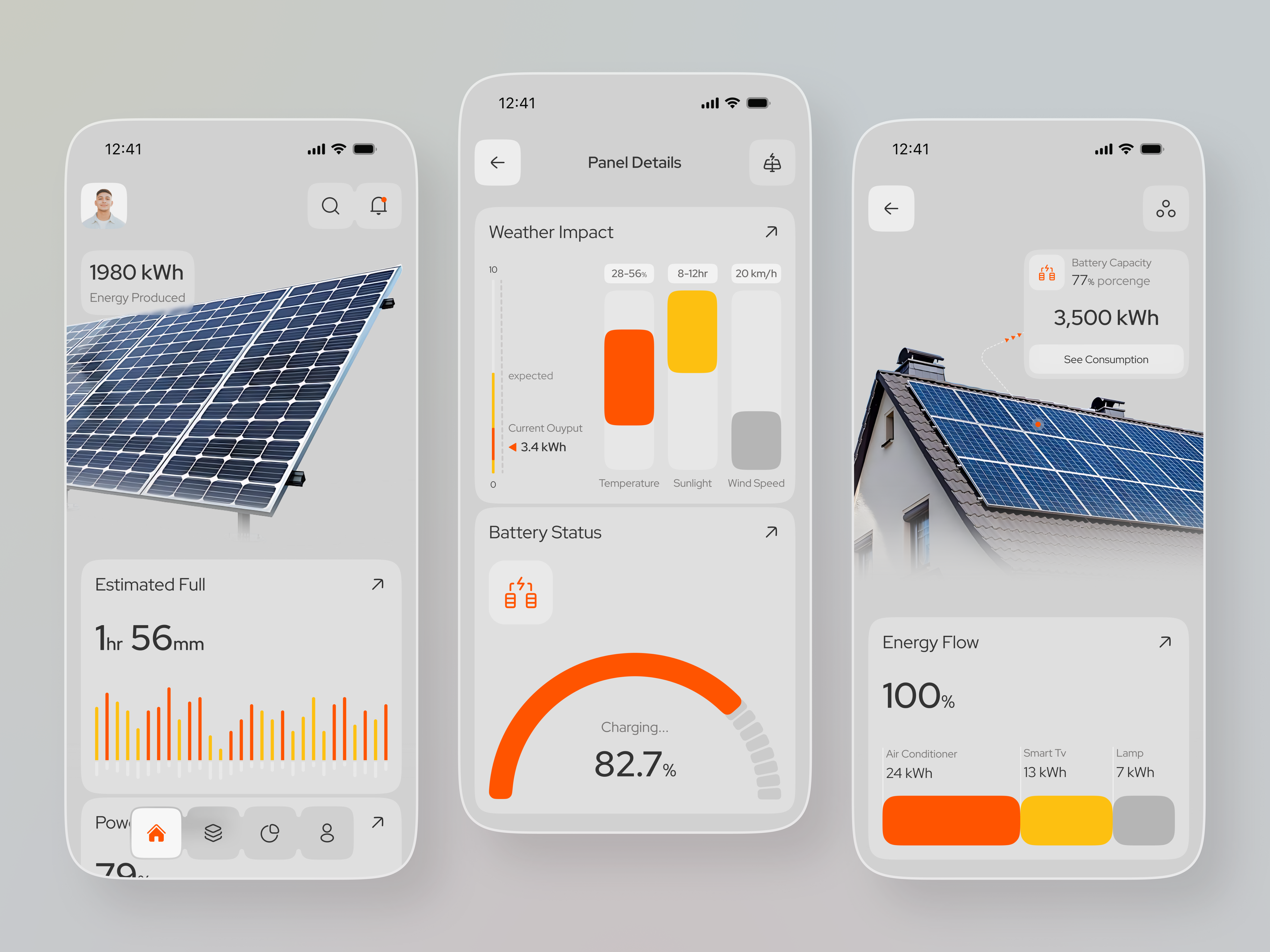 Solar Energy Dashboard UI – Smart Home Power Monitoring App analytics dashboard app app design dashboard design energy dashboard mobile app mobile app design renewable energy smart jome app solar panel solar ui uiux