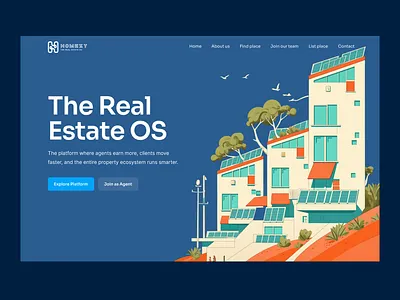 Real Estate SaaS Hero Section UI Design clean ui hero section illustration design landing page design minimal interface modern ui product design property platform real estate saas real estate ui saas landing page startup website ui ux design web ui website ui