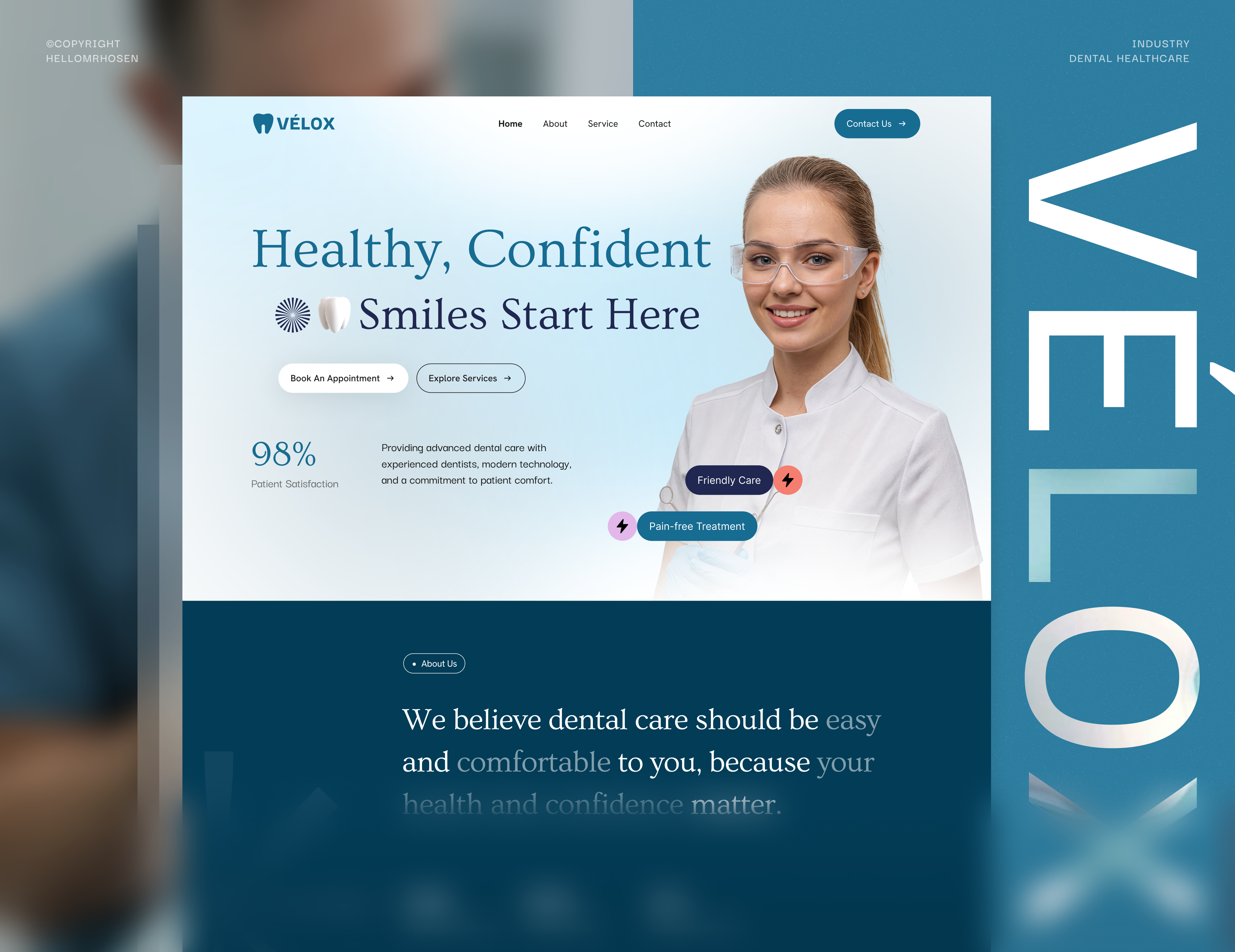 Dental Healthcare Landing Page — Clean & Modern UI Design ai design ai website animation classic ui clean ui design dental website figma graphic design healthcare landing page minimal modren landing page design saas ui teal ui uiux ux design web design website design website ui
