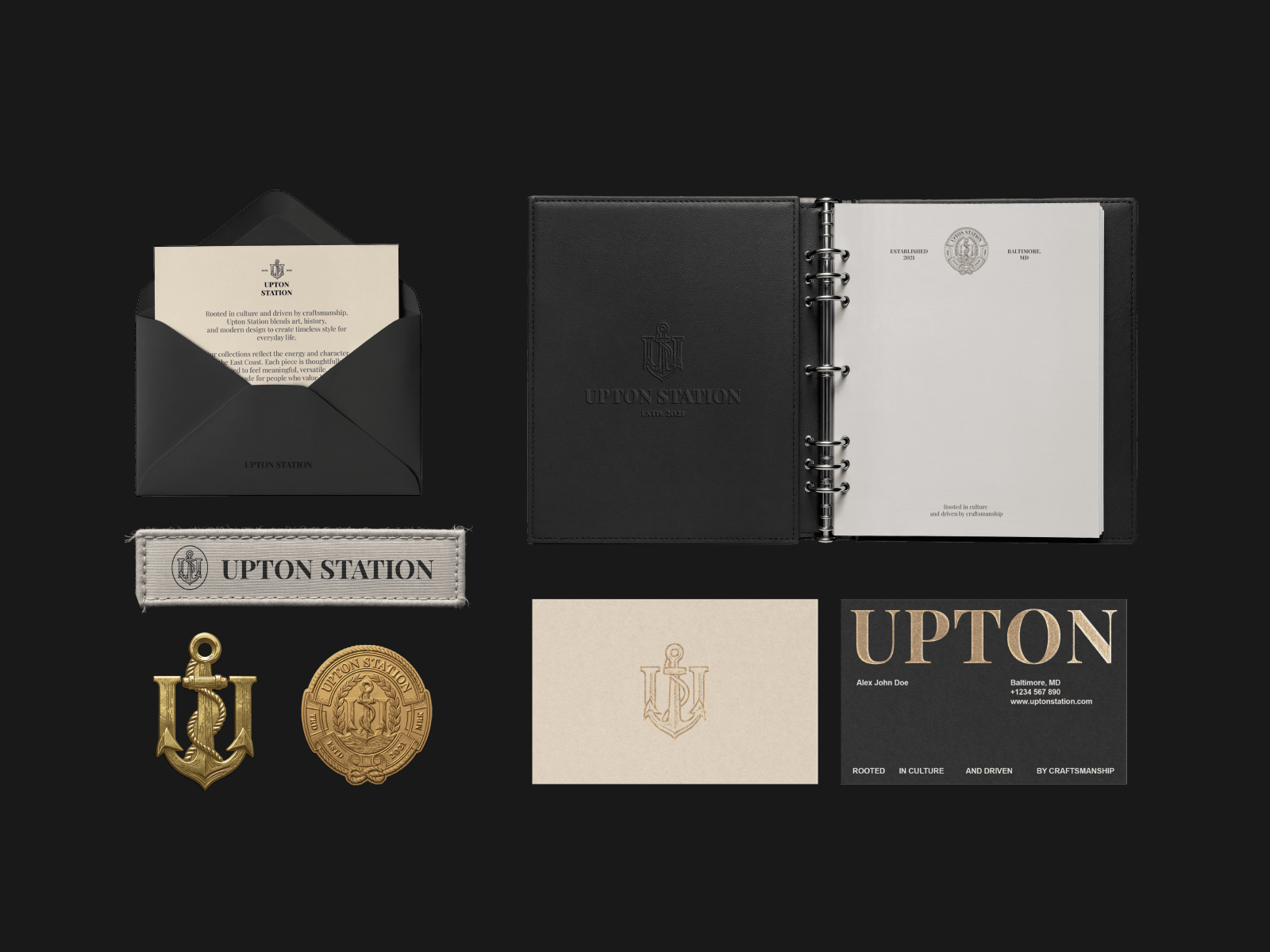 Upton Station: Brand Collateral System anchor badge logo brand identity branding collateral crest design editorial emblem graphic design heritage illustration logo logo design luxury maritime print design stationery vector vintage