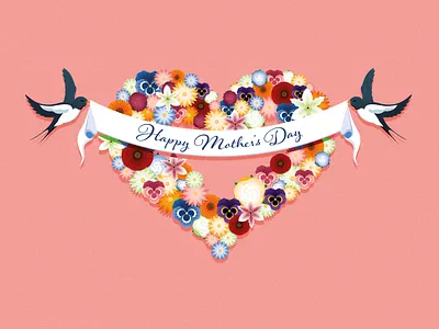 Mother's Day Card 2026 adobe illustrator banner card colour contrast daily art digital art heart illustration mothers day pink swallow vector illustration vectors