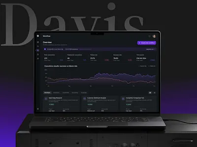 Davis - AI Agent Platform - Workflow Automation agentic ai ai agent ai platform dark mode dark theme dark ui dashboard ui design enterprise ui llmui mackbook mockup multi agent ui product design table ui ui uidesign uiux ux uxdesign workflow automation