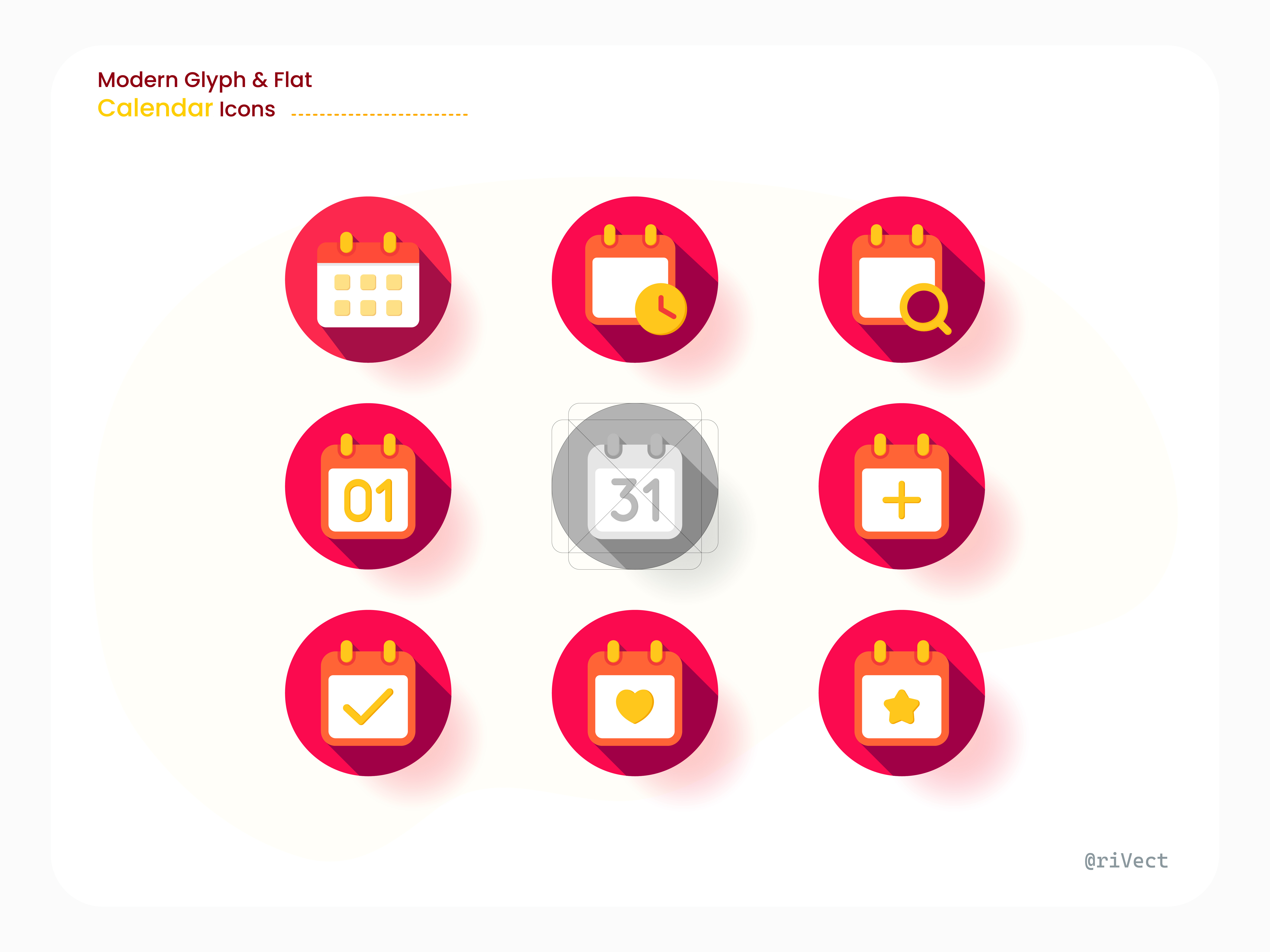 Modern calendar app icons pack 31 app icon branding calendar dashboard flat design glyph icons graphic design icon icon design long shadow mobile ui modern icon planner rivect schedule set ui icons vector