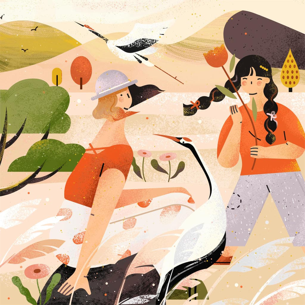 小园素 Xiaoyuan Su・Modern Scene – 风归鹤· Blooming Fun animal illustration brand illustration branding character design color theory daily life design editorial flat graphic design illustration nature packaging texture vector visual identity warm tone