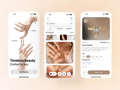 Jewelry Shopping Mobile App UI clean ui e commerce app fashion app gold jewelry ios app designer jewelry jewelry app jewelry ring jewelry store luxury app luxury shopping luxuryecommerce mobile app design modern ui online shopping app premium ui productdesign ui ux designer